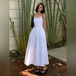 Commense Patchwork Pockets Cotton Cami Midi Dress